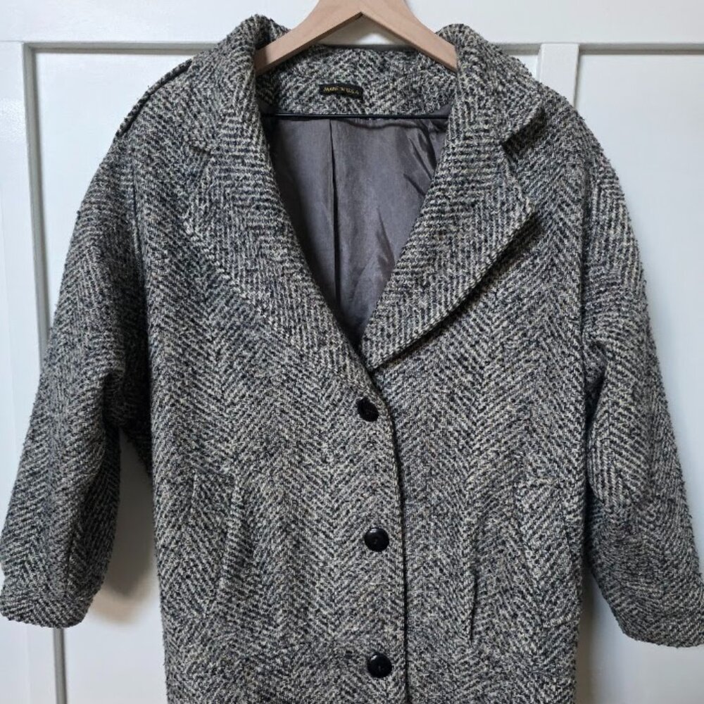 Vintage 80s Wool Tweed Cocoon Coat – Made in USA – Minimalist Classic